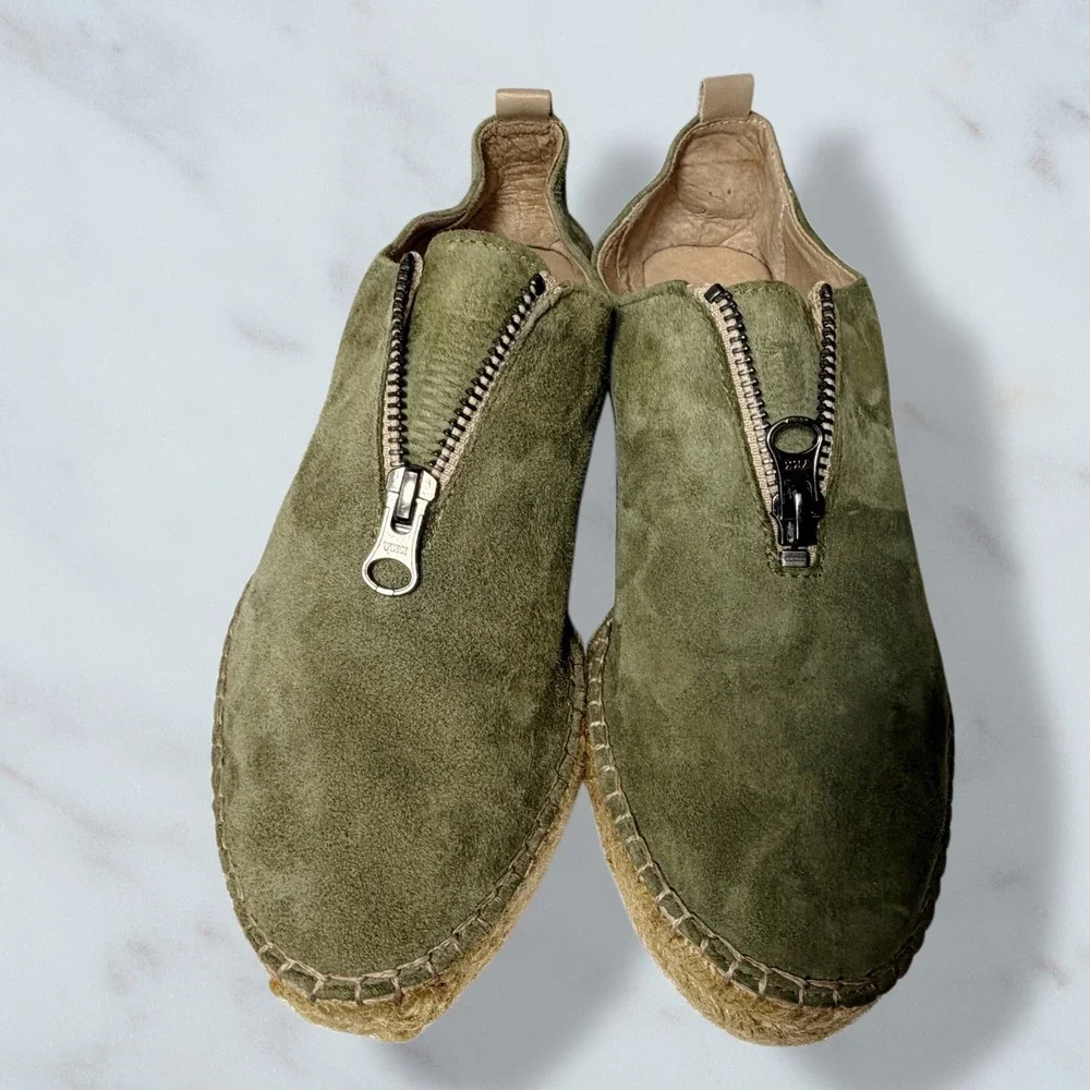 Eric Michael Serena Olive Green Suede Platform Espadrille Zipper Shoes 38